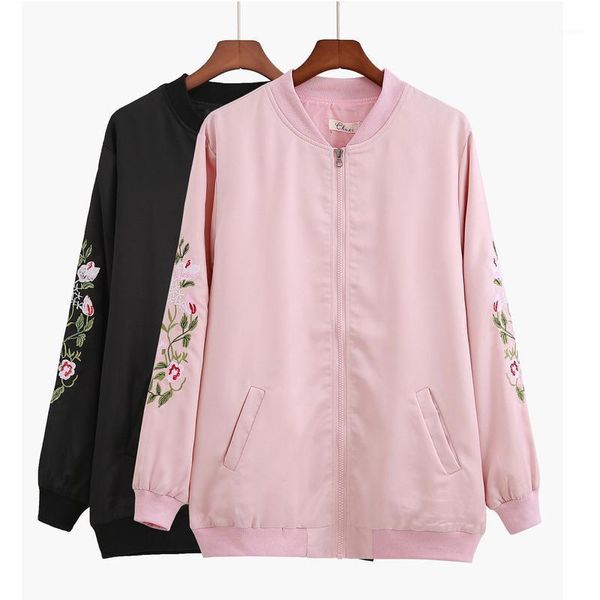 

plus size 2020 spring new women short jacket casual fashion loose zipper long-sleeve pocket embroidered jacket coat outwear1, Black;brown