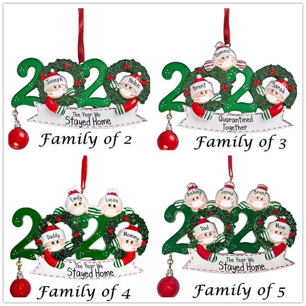 

quarantine christmas tree hanging ornament family of 2 3 4 5 santa claus pendant diy name ornament xmas party decorations gwe1712