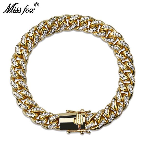 

missfox hip-hop 10mm cz diamond micro-studded high temperament 18k gold plated luxury jewelry personalized men's arm bracelet, Black