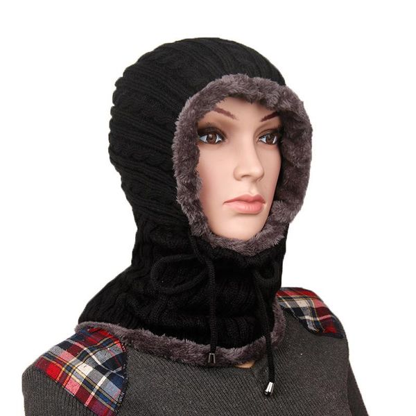 

beanie/skull caps autumn winter neck warm thickened wool hat knit scarf cap for women men knitted beanie skullies hats, Blue;gray