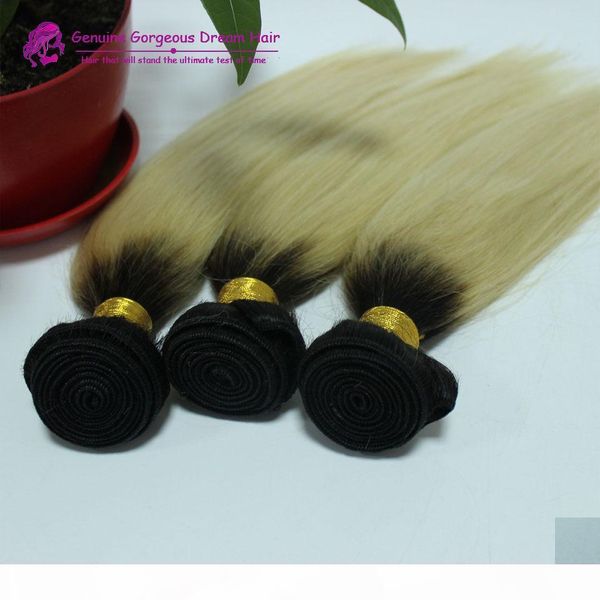 

brazilian peruvian malaysian indian #1b 613 straight hair unprocessed human hair bundles weft blonde human hair weave 18 22 24 inch, Black