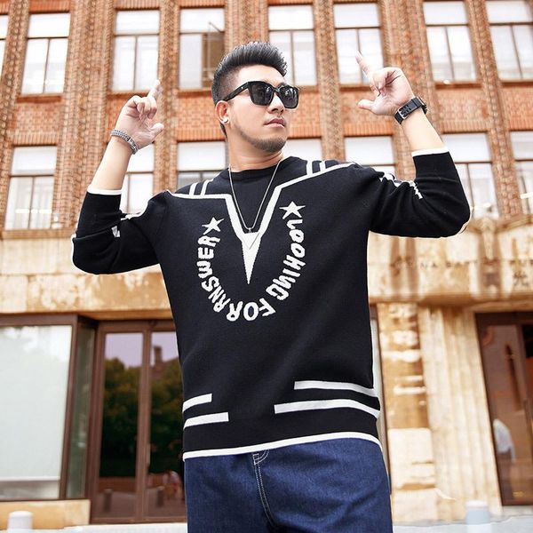 

men's sweaters gxxh letter jacquard men jumpers sweater 2021 autumn winter fashion loose pullovers plus size xxl-7xl oversize knit, White;black