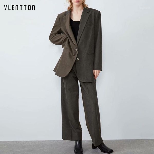 

autumn winter vintage plaid two pieces set women long blazer jacket outwear & wide leg pants office pants suit female trousers1, White