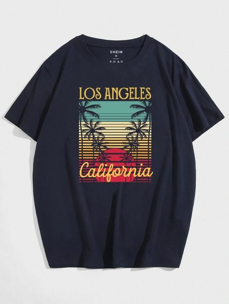 

men palm tree & letter graphic tee f5hx#, White;black