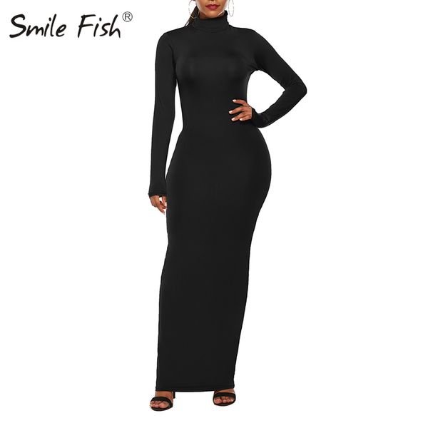 

turtleneck long dress autumn winter muslim elegant office lady skinny long sleeve bodycon casual dress women 4xl plus size gv464 201125, Black;gray