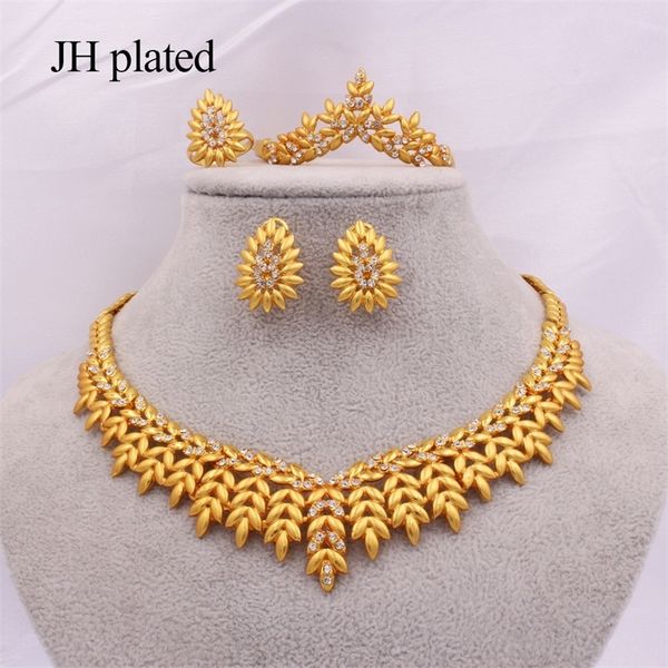 

ethiopia jewelry sets for women gold necklace earrings bracelet ring dubai african indian bridal wedding set gifts collares 201222, Slivery;crystal