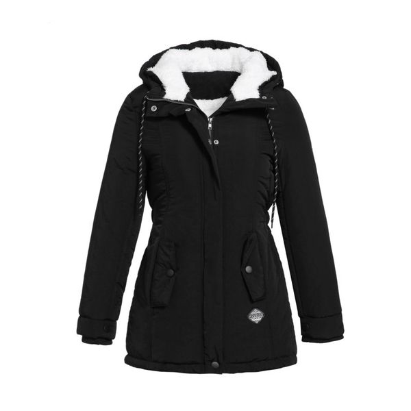 

ricorit women parkas winter jacket hooded thick cotton plus size warm female coat fashion mid long wadded coat jacket outwear 201110, Black
