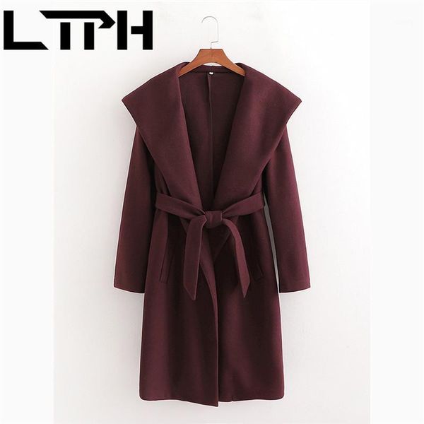 

ltph street casual hooded long sleeve wool blend womens coats loose elegant chic solid coat thicken warm outwear 2020 winter new1, Black