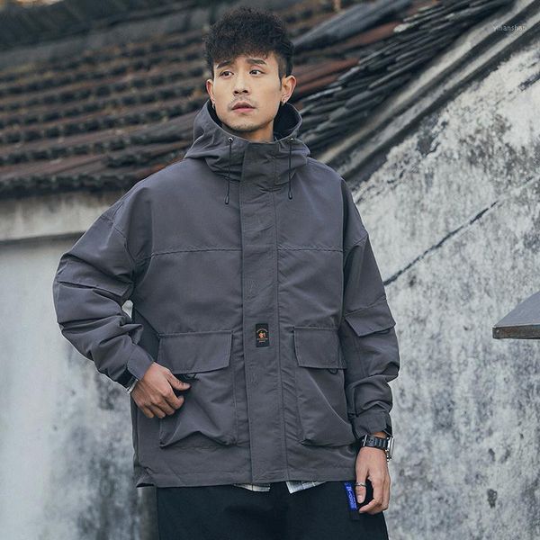 

black hooded jacket men spring autumn japanese streetwear mens jackets pocket loose chaqueta hombre zipper clothes cc50jk1, Black;brown