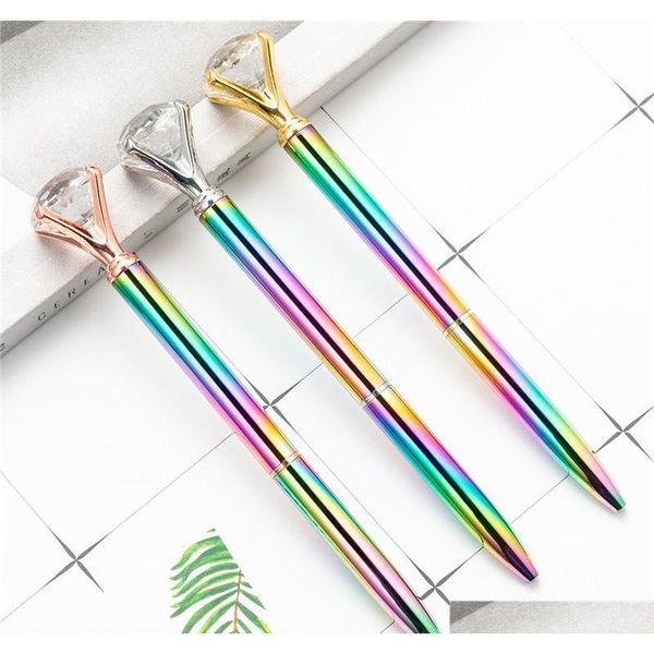 

new big diamond crystal ballpoint pens rainbow metal gradient pen school office writing supplies business pen stationery student gift kmcuc, Blue;orange