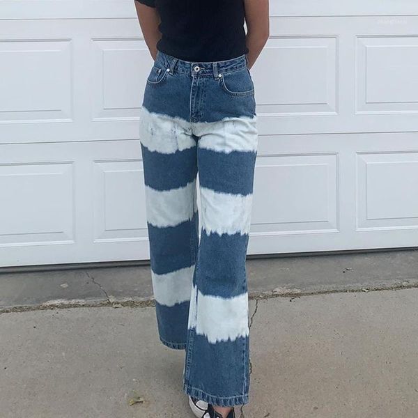 

autumn women's new streetwear fashion tie-dye high waist loose jeans straight leg pants1, Blue