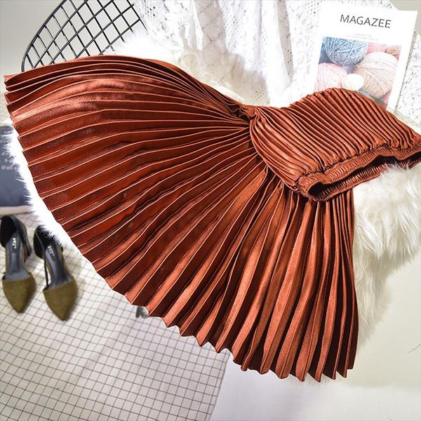 

2020 spring women long pleated skirt high waist women long skirt female autumn maxi vintage saia, Black