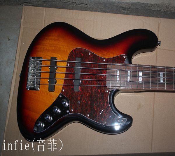 Hochwertiger F Jazz 5-saitiger Sunburst-Palisander-Griffbrett, aktive Tonabnehmer, 9-V-Batterie, E-Bass auf Lager