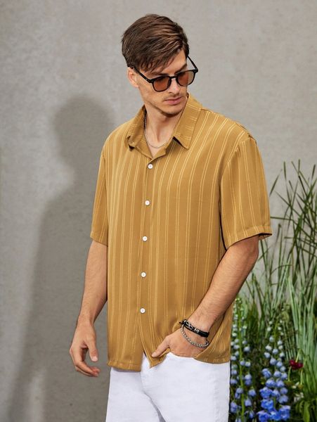 

men striped button front shirt f9r4#, White;black