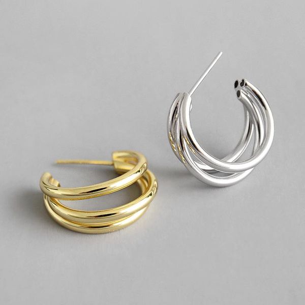 

hoop & huggie ins style 925 sterling silver earrings for women geometric multilayer circle gold color jewelry, Golden;silver