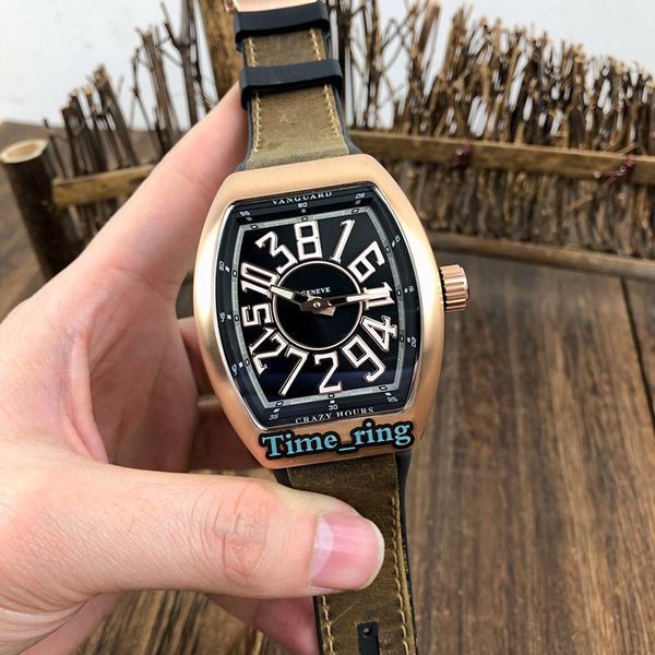 

edition v 45 ch br crazy hours date dial rose gold steel case automatic mechanical movement mens watch leather strap designer watches, Slivery;brown