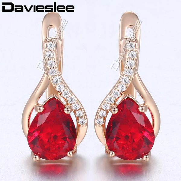 

stud davieslee 585 rose gold filled earrings water shaped red stone paved clear cz for women fashion jewelry lge175, Golden;silver