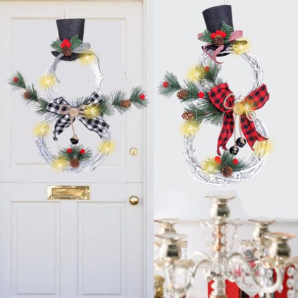 

christmas hang decoration led lights snowman christmas wreath rattan circle door home tree decoration