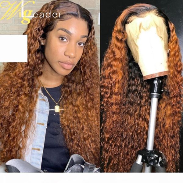 

wigleader ombre peruvian remy human hair lace front wigs preplucked 1b 30 ombre curly 180% density lace frontal wigs remy hair, Black