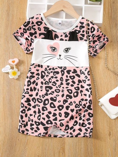 

toddler girls cartoon graphic 3d ear design tee dress she, Red;yellow