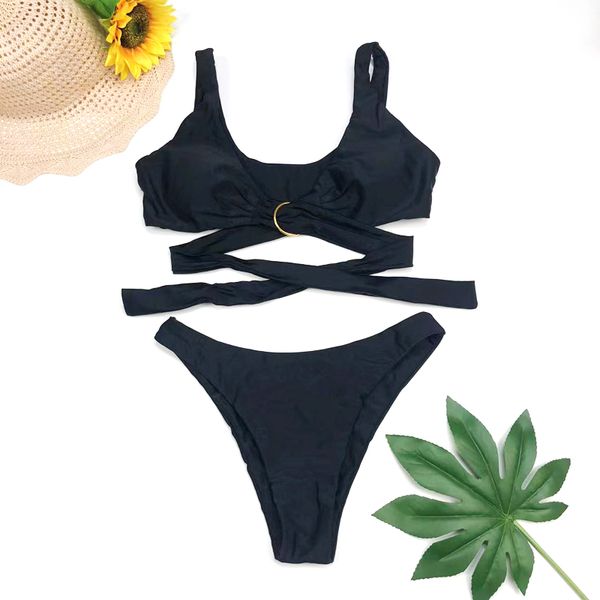 

knotted bikini ring linked bathing suits solid bikini set