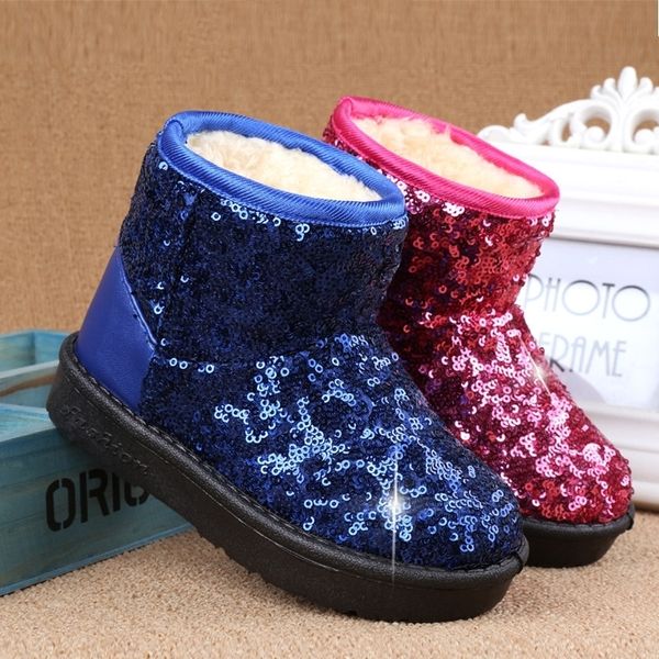 Crianças Furry Botas de Neve Lantejoulas Decoração Bebê Meninas Algodão Quente Inverno Botas antiderrapantes Borracha Sole Sapatos para crianças 2020 LJ201029