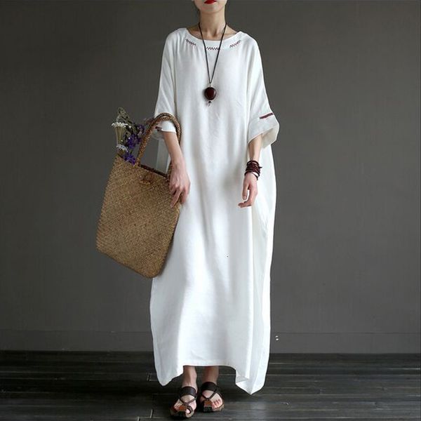 

fashion new spring and autumn women's round linen cotton larger long back relaxed dress