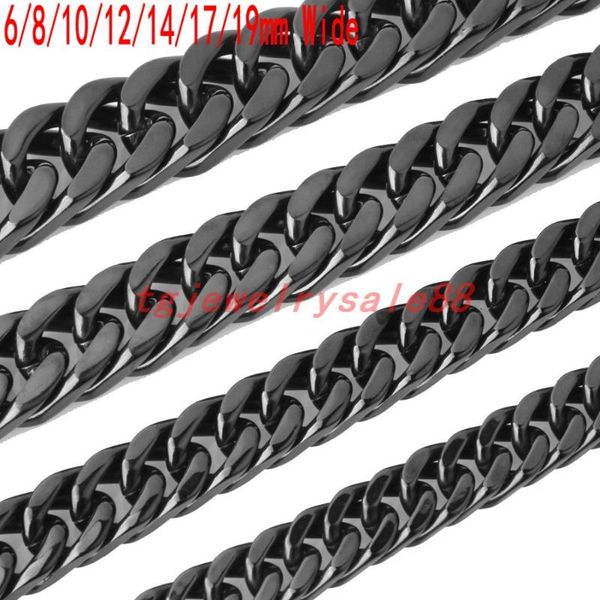 

chains 6/8/10/12/14/17/19mm wide black color curb cuban link chain bracelet or necklace cool men's stainless steel jewelry 8-40inch, Silver