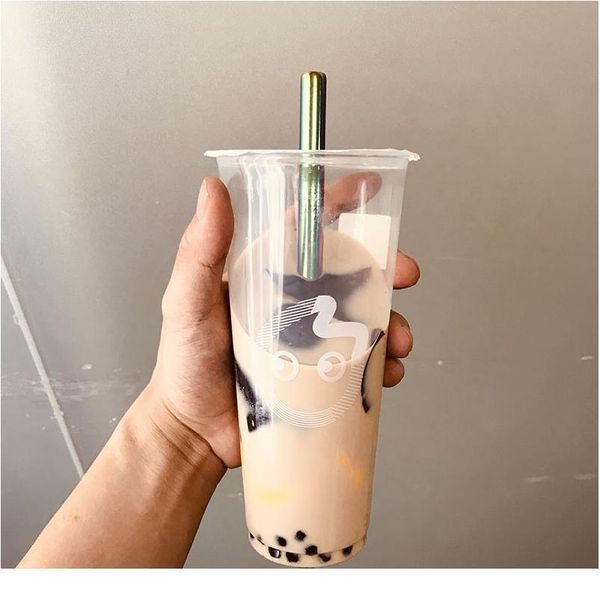 

2pcs bubble tea straw 304 stainless steel straw reusable drinking straw set curved metal straws bag with brush for j bbycwo