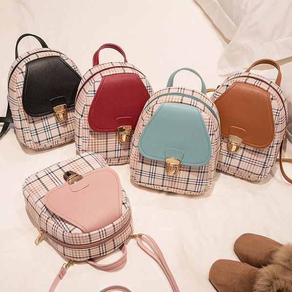 

backpack 2020 new backpack female bag ins wind super mini fresh wild school bag fashion lattice small self-supplied