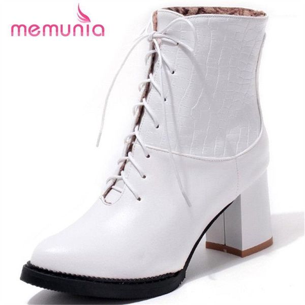 

boots memunia arrive 2021 autumn winter high heel lace up ankle for women quality pu leather size 33-431, Black
