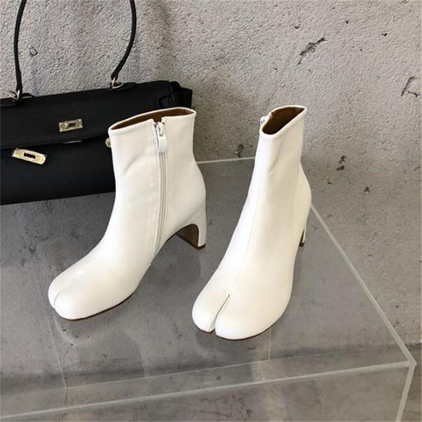 

square toe high-heeled women's boots single boots short women's thick heel winter split toe side zipper horseshoe bo, Black