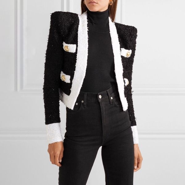 

long sleeve woolen short coat women black white stitching slim office lady women coats jackets female 2020, White;black