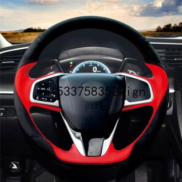 

for honda cr-v 2017-2019 car steering wheel cover black suede red leather custom anti-slip design fit all season car accessories