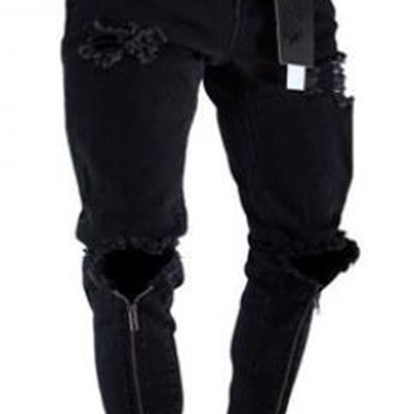 

mens zipper holes designer jeans black ripped slim fit represen pencil pants multi style, Blue