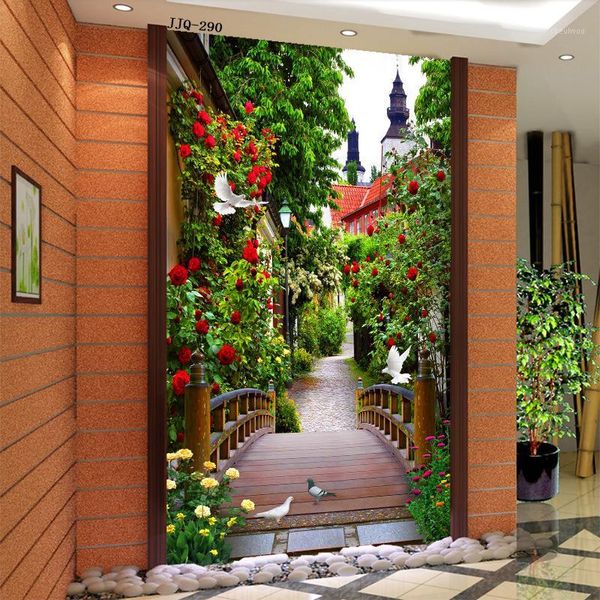 

flowers green trail wall coverings household garden3d custom porch mural wallpaper modern corridor 3d stereo space wallpaper1