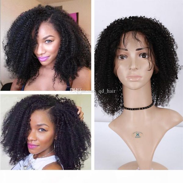 

парик афро-американских afro kinky завитые парик человеческих волос glueless полный парик шнурка с ребенком волос afro kinky завитые для жен, Black;brown