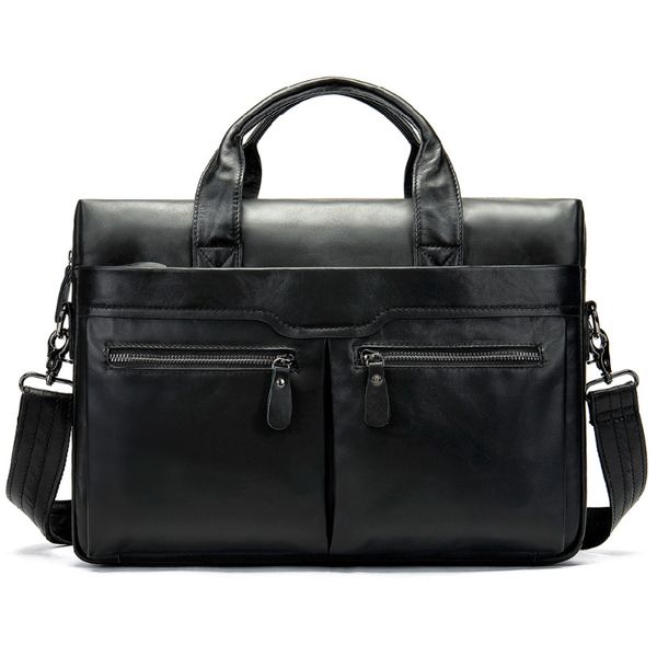 

luufan black soft genuine leather men briefcase bag real cowskin business leather lapbag layer daily work totes