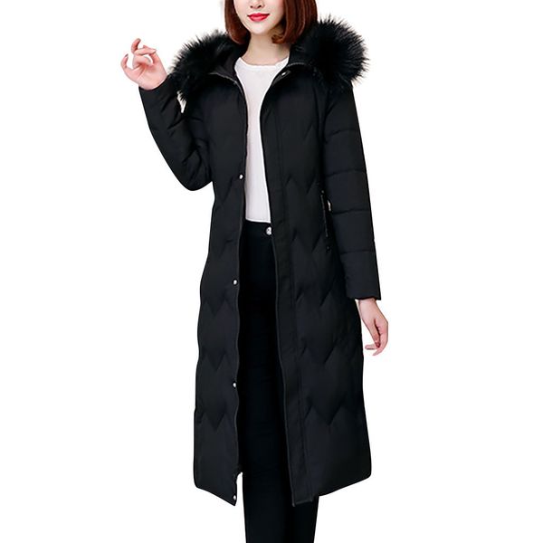 

ostrich jacket with fur hood long parkas female women's coats thicken warm cotton winter jackets women outwear, Black