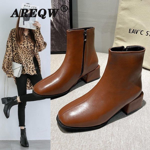 

thick high heel ankle boots women 2020 keep warm elegant short booties ladies ankle buckle decoration, Black