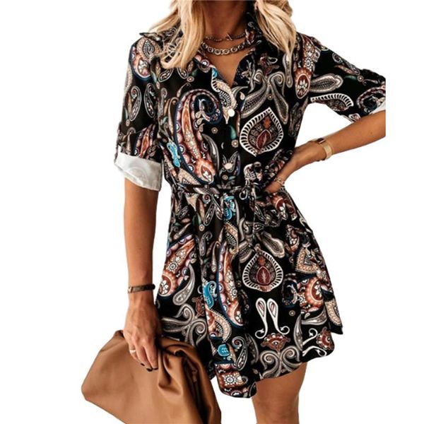 

spring women leopard print short dress with belt 2021 fashion ladies long sleeve casual street v-neck vestido, Black;gray