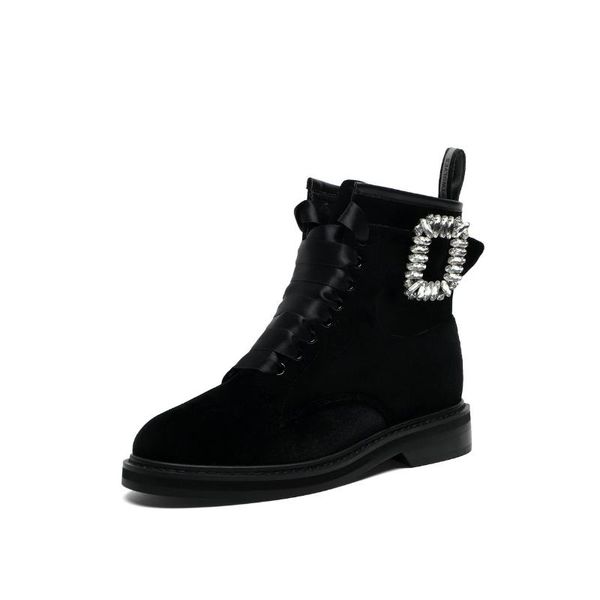 

sklfgxzy new autumn/winter genuine leather women boots riding boots european brands diamond handmade high-end short, Black