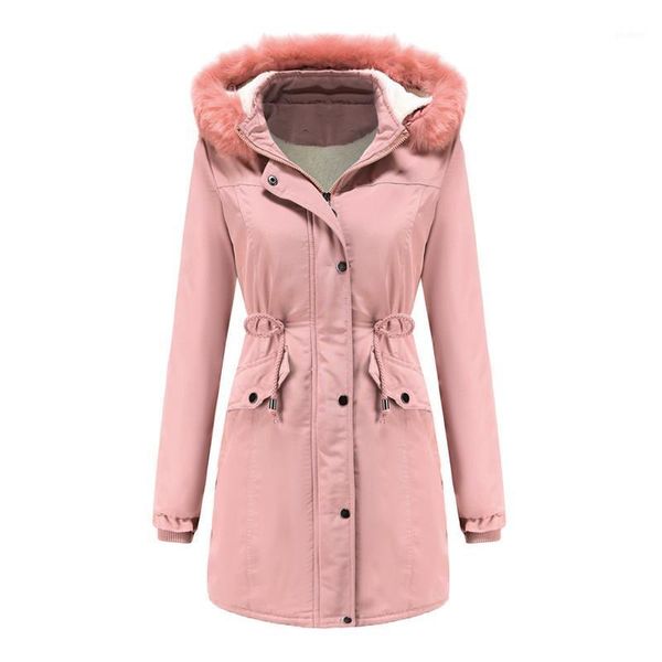 

winter coat women pink plus size loose detachable fur collar hooded parkas fashion add velvet warmth jackets feminina lr10071, Black