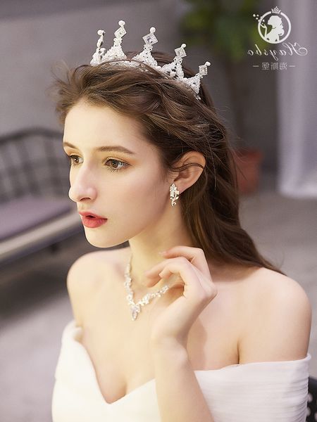 

tm18-year-old super immortal atmosphere western initiation girl ceremony crown wedding headdress bridal three piece set m, Silver
