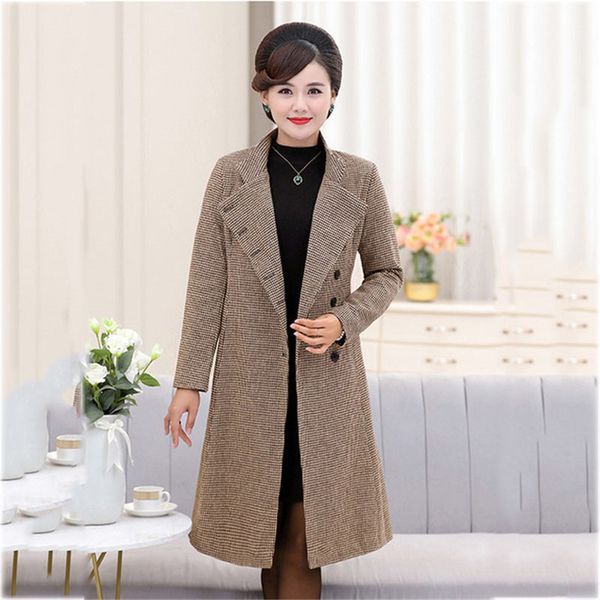 

mother autumn woolen fashion long elegant trench coat 2019 new middle-aged women's spring plaid windbreaker blazer 743, Black