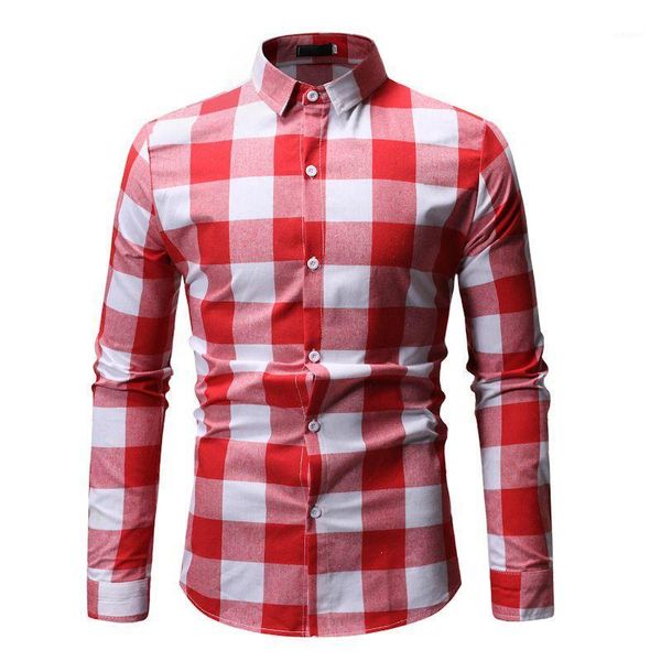 

long sleeve men shirt plaid hawaiian shirt men lattice check design blouse men's clothes slim fit gray red camisa masculina1, White;black