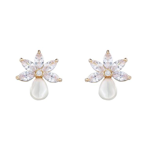 

weimanjingdian нового прибытия белого цвета золото гальванического цирконий кристалл cz и pearl leaf серьга для женщин или bridal ювелирных, Silver