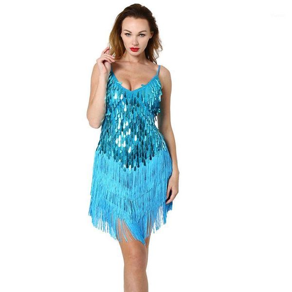 

blingstory latin dance competition dresses v-neck 1920s flapper dress v-neck tassel latin fringe dance clothes women1, Black;red