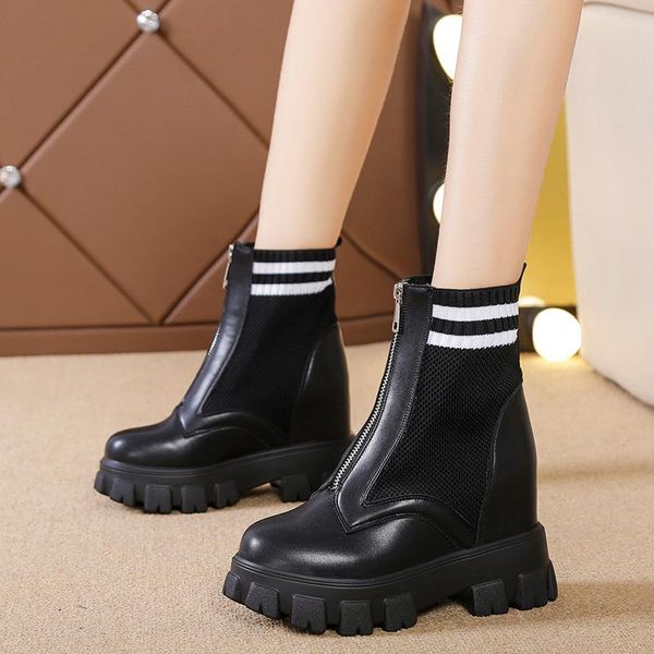 

white mid-calf boots boots-women women shoes autumn booties ladies luxury designer round toe winter footwear low heels, Black