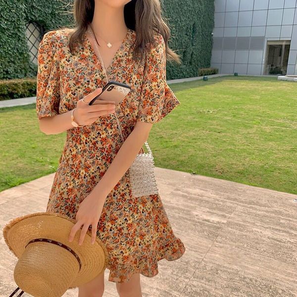 

французский цветок dressspring 2020 новый v-образный вырез оборки французского цветочного платье dressflower dressspring 2020 новый короткий, Black;gray